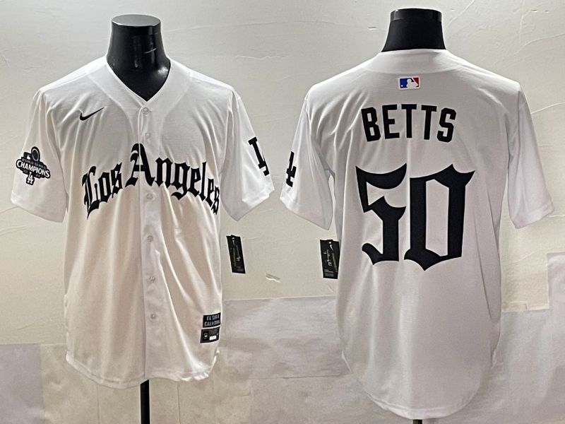Men 2025 Los Angeles Dodgers #50 Betts White Five generations Joint Name Nike MLB Jersey style 5181